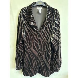 Vintage Velvet Top Blouse Plus Size 2X / 1X Animal Print Long Sleeve V-neck